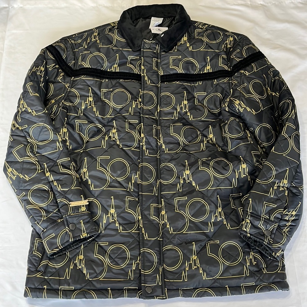 Disney 50th Anniversary Quilted Jacket Velvet Accents Black and Gold  NWT